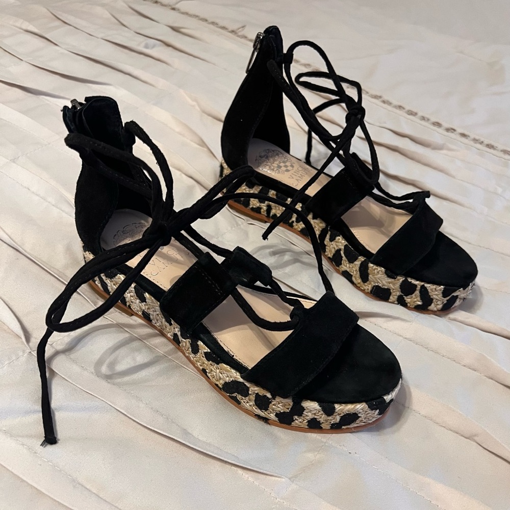 Vince Camuto Black Kellia Platform Espadrille Sandals Size 6.5